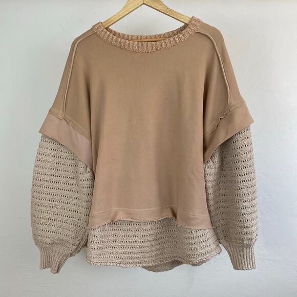 NWT We The Free - Free People Holly Twofer Pullover - Semolina Combo - Small - Picture 1 of 9